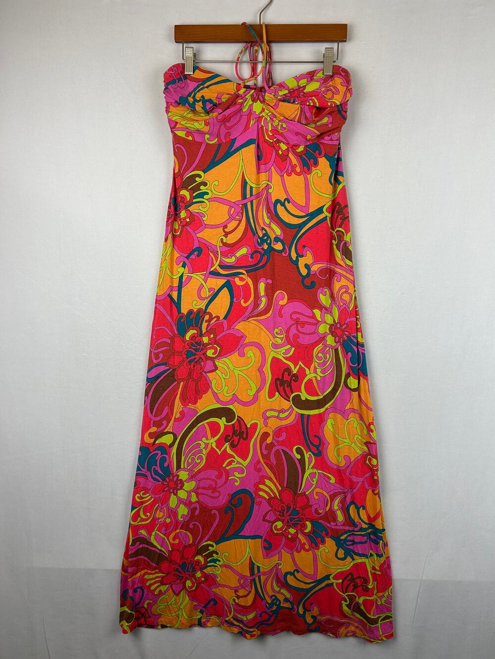 Trina Turk Halter Neck Maxi Floral Dress Pink TD125504 Women's Size 8